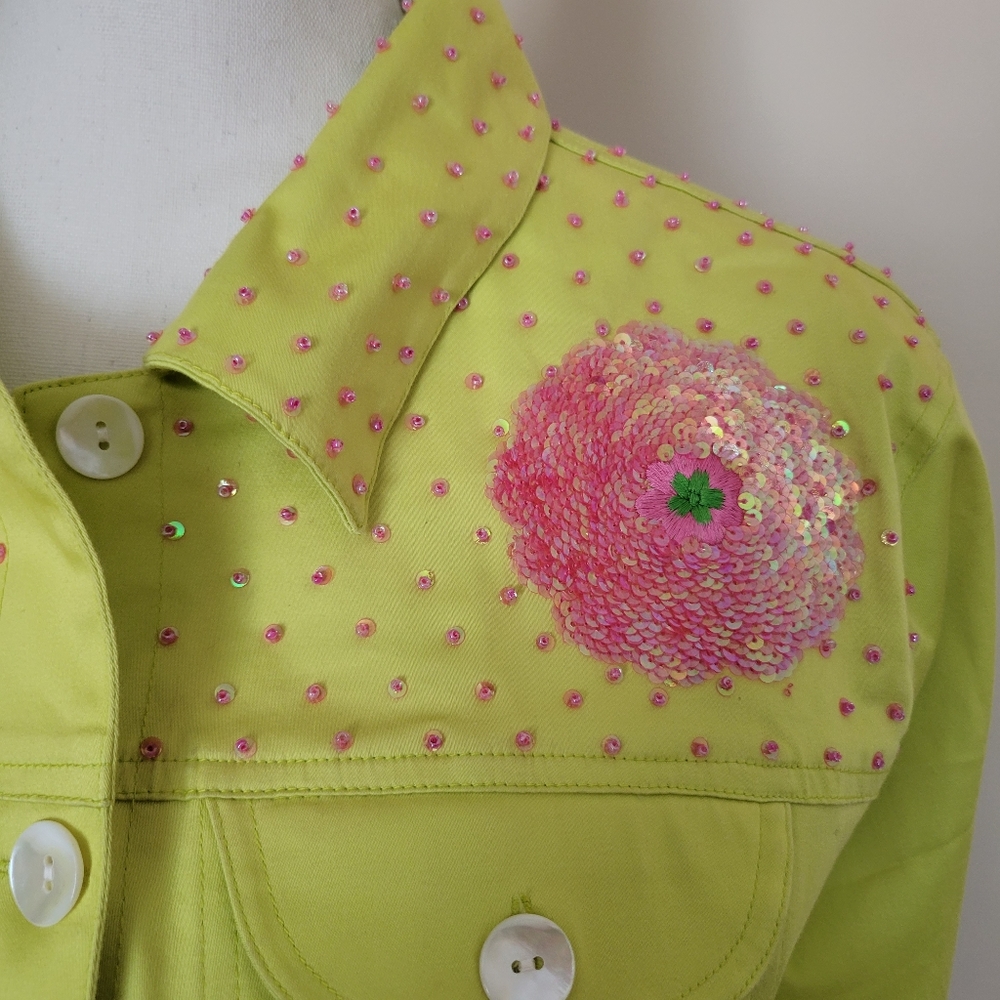 Casey Coleman Apple Green Pink Sequinned Jacket